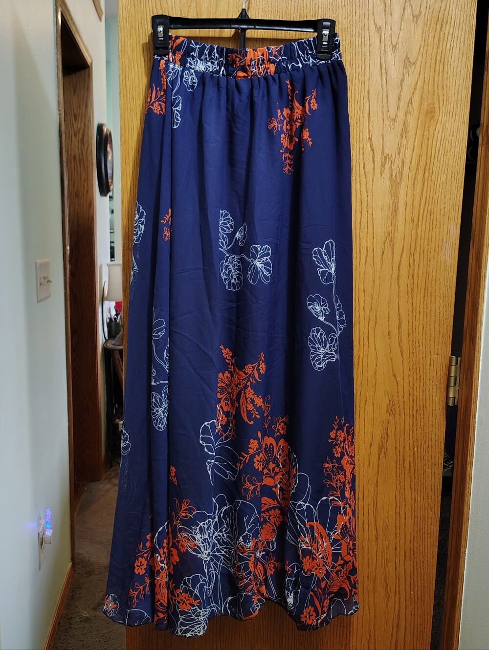 Navy Floral Maxi Skirt with Orange & White Print